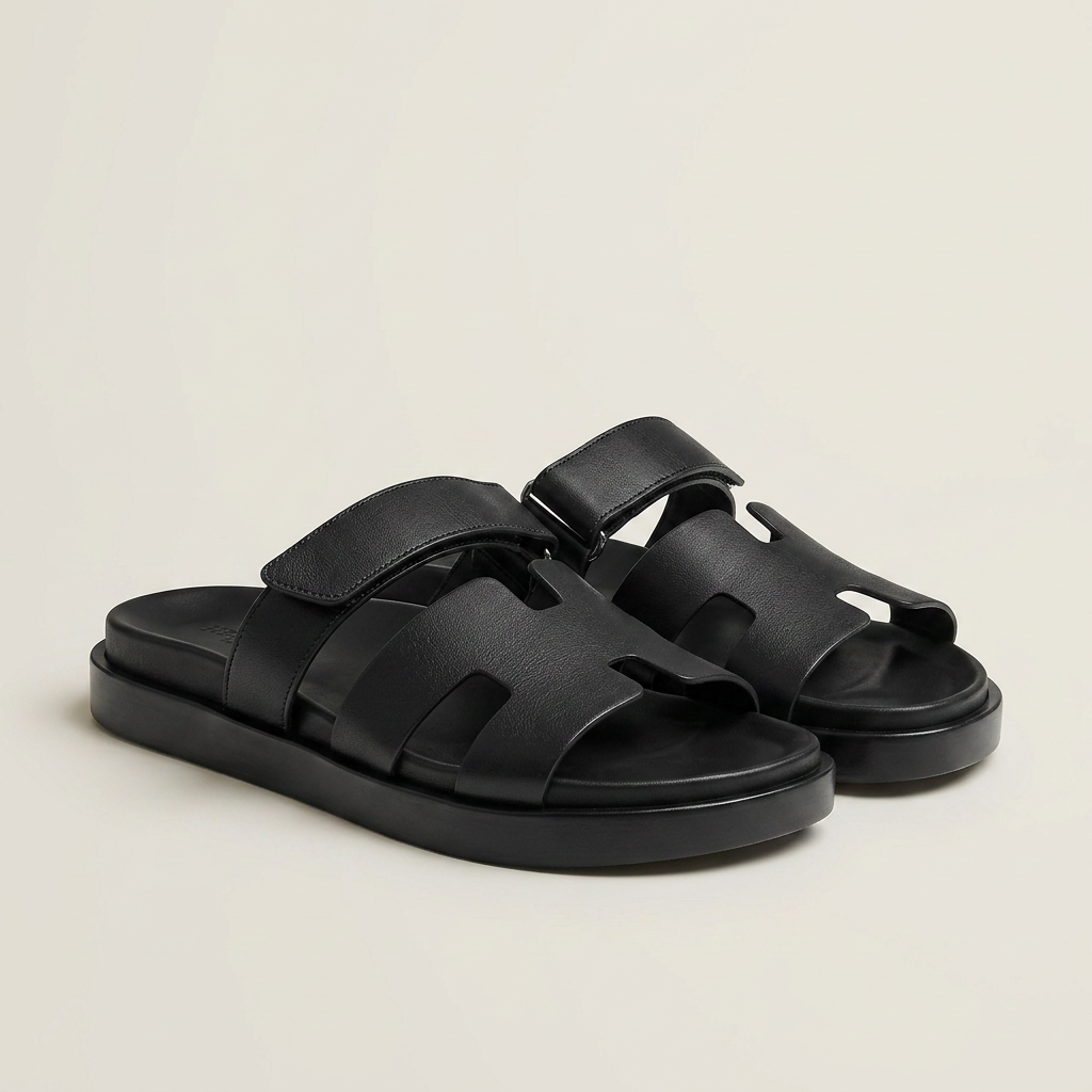 Chypre Sandals in black leather